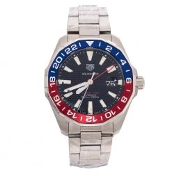 Tag Heuer Black Stainless Steel Aquaracer Caliber 7 GMT WAY201F.BA0927 Men's Wristwatch 44 Mm For Men