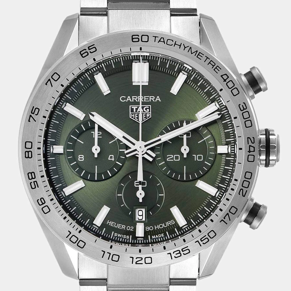 Tag Heuer Green Stainless Steel Carrera Chronograph CBN2A10 Men's Wristwatch 44 MM For Men 3 Tag Heuer Green Stainless Steel Carrera Chronograph CBN2A10 Men's Wristwatch 44 MM For Men - Image 3