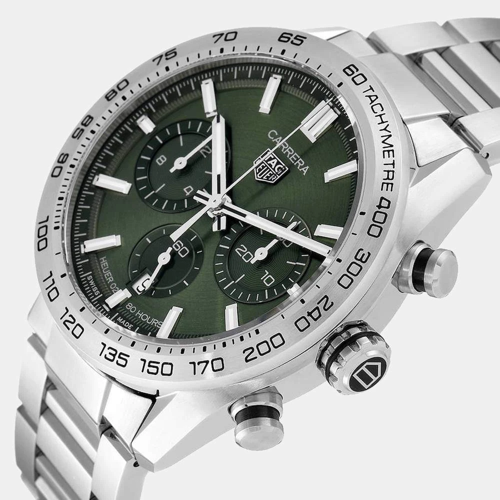 Tag Heuer Green Stainless Steel Carrera Chronograph CBN2A10 Men's Wristwatch 44 MM For Men 2 Tag Heuer Green Stainless Steel Carrera Chronograph CBN2A10 Men's Wristwatch 44 MM For Men - Image 2
