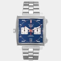 Tag Heuer Blue Stainless Steel Monaco Chronograph CAW211P Men's Wristwatch 39 Mm For Men