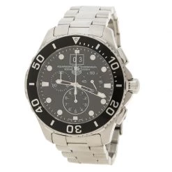 Tag Heuer Black Stainless Steel Aquaracer Grande Date Chronograph CAN1010 Men's Wristwatch 46 Mm For Men