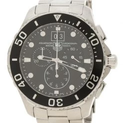 Tag Heuer Black Stainless Steel Aquaracer Grande Date Chronograph CAN1010 Men's Wristwatch 46 Mm For Men -Tag Heuer Sales Shop luxury men tag heuer used watches p121257 003
