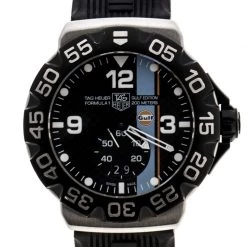 Tag Heuer Black Stainless Steel Formula 1 Grand Date Gulf Edition WAH1013 Men's Wristwatch 44 Mm For Men -Tag Heuer Sales Shop luxury men tag heuer used watches p147142 003