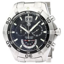 Tag Heuer Black Stainless Steel Aquaracer Chronograph Grand Date CAF101A Men's Wristwatch 44MM For Men