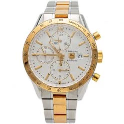 Tag Heuer White Carrera Steel & Yelllow Gold Plated Chronograph Automatic Men'S Watch 41MM For Men