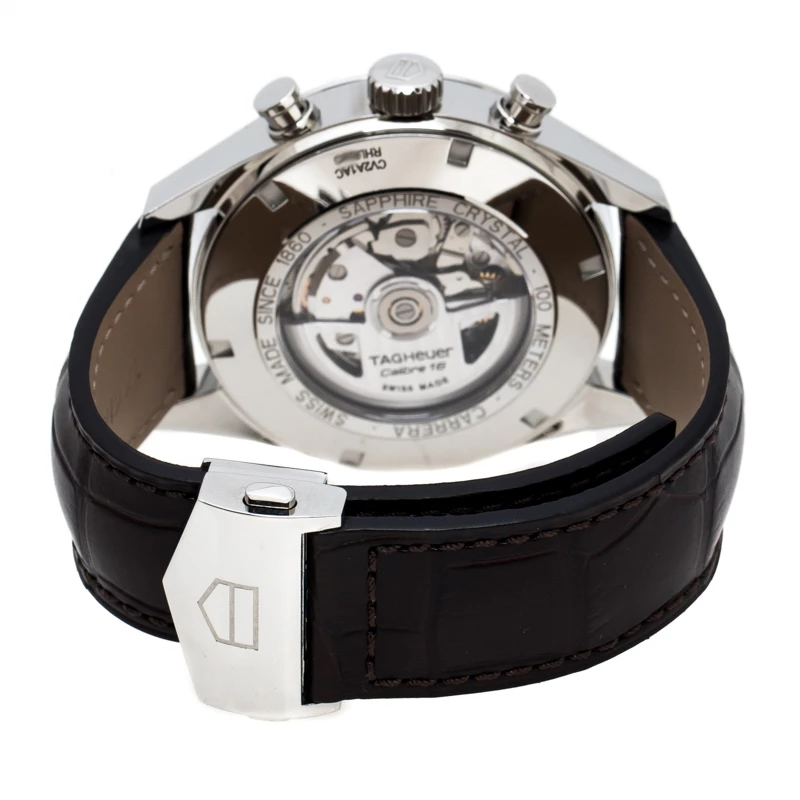 Tag Heuer Silver White Stainless Steel Leather Carrera Caliber 16 CV2A1AC Men's Wristwatch 43 Mm For Men 5 Tag Heuer Silver White Stainless Steel Leather Carrera Caliber 16 CV2A1AC Men's Wristwatch 43 Mm For Men - Image 5