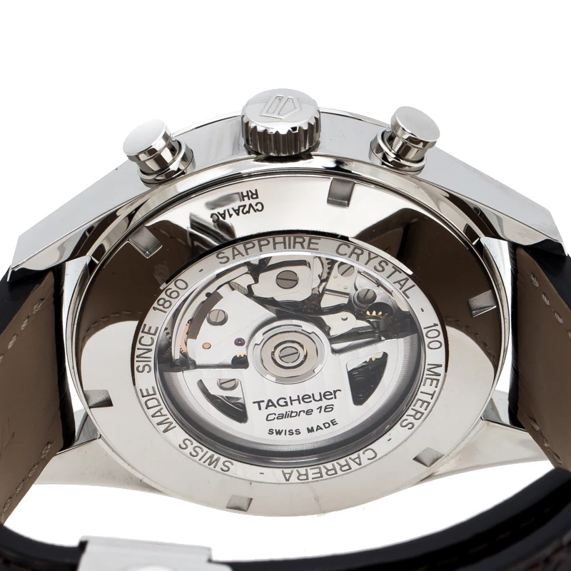 Tag Heuer Silver White Stainless Steel Leather Carrera Caliber 16 CV2A1AC Men's Wristwatch 43 Mm For Men 4 Tag Heuer Silver White Stainless Steel Leather Carrera Caliber 16 CV2A1AC Men's Wristwatch 43 Mm For Men - Image 4