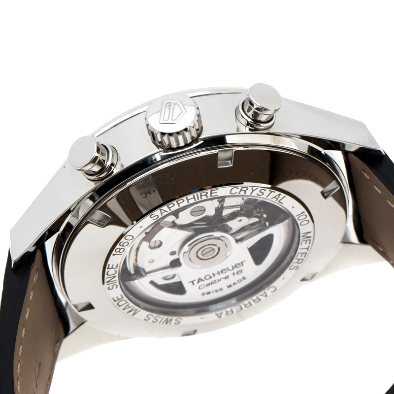 Tag Heuer Silver White Stainless Steel Leather Carrera Caliber 16 CV2A1AC Men's Wristwatch 43 Mm For Men 6 Tag Heuer Silver White Stainless Steel Leather Carrera Caliber 16 CV2A1AC Men's Wristwatch 43 Mm For Men - Image 6