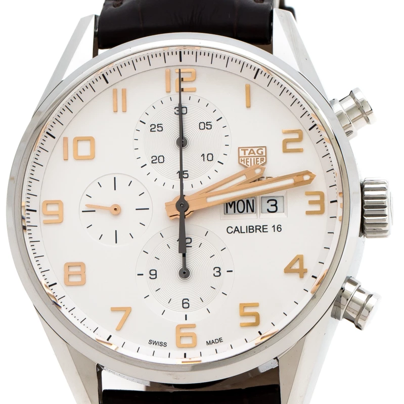 Tag Heuer Silver White Stainless Steel Leather Carrera Caliber 16 CV2A1AC Men's Wristwatch 43 Mm For Men 3 Tag Heuer Silver White Stainless Steel Leather Carrera Caliber 16 CV2A1AC Men's Wristwatch 43 Mm For Men - Image 3