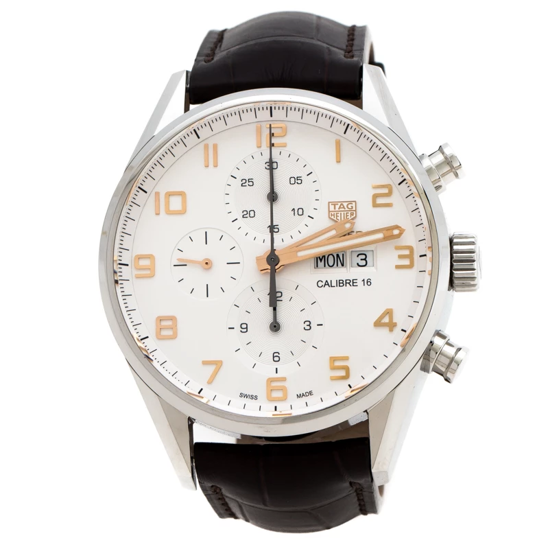 Tag Heuer Silver White Stainless Steel Leather Carrera Caliber 16 CV2A1AC Men's Wristwatch 43 Mm For Men 1 Tag Heuer Silver White Stainless Steel Leather Carrera Caliber 16 CV2A1AC Men's Wristwatch 43 Mm For Men