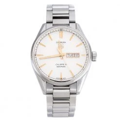 Tag Heuer White Stainless Steel Carrera Calibre 5 WAR201D.BA0723 Men's Wristwatch 40 Mm For Men