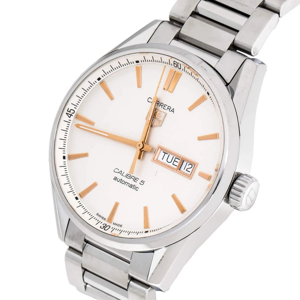 Tag Heuer White Stainless Steel Carrera Calibre 5 WAR201D.BA0723 Men's Wristwatch 40 Mm For Men 2 Tag Heuer White Stainless Steel Carrera Calibre 5 WAR201D.BA0723 Men's Wristwatch 40 Mm For Men - Image 2