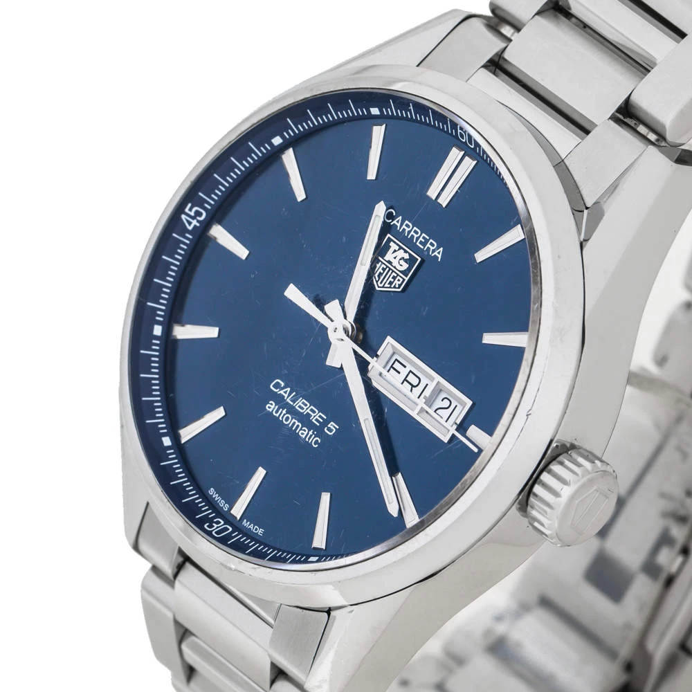 TAG Heuer Blue Stainless Steel Carrera Calibre 5 WAR201E.BA0723 Men's Wristwatch 41 Mm For Men 2 TAG Heuer Blue Stainless Steel Carrera Calibre 5 WAR201E.BA0723 Men's Wristwatch 41 Mm For Men - Image 2