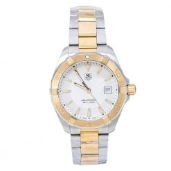 TAG Heuer Silver Opaline Two-Tone Stainless Steel Aquaracer WAY1120.BB0930 Men's Wristwatch 40.50 Mm For Men