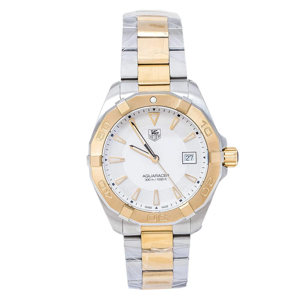 TAG Heuer Silver Opaline Two-Tone Stainless Steel Aquaracer WAY1120.BB0930 Men's Wristwatch 40.50 Mm For Men 1 TAG Heuer Silver Opaline Two-Tone Stainless Steel Aquaracer WAY1120.BB0930 Men's Wristwatch 40.50 Mm For Men