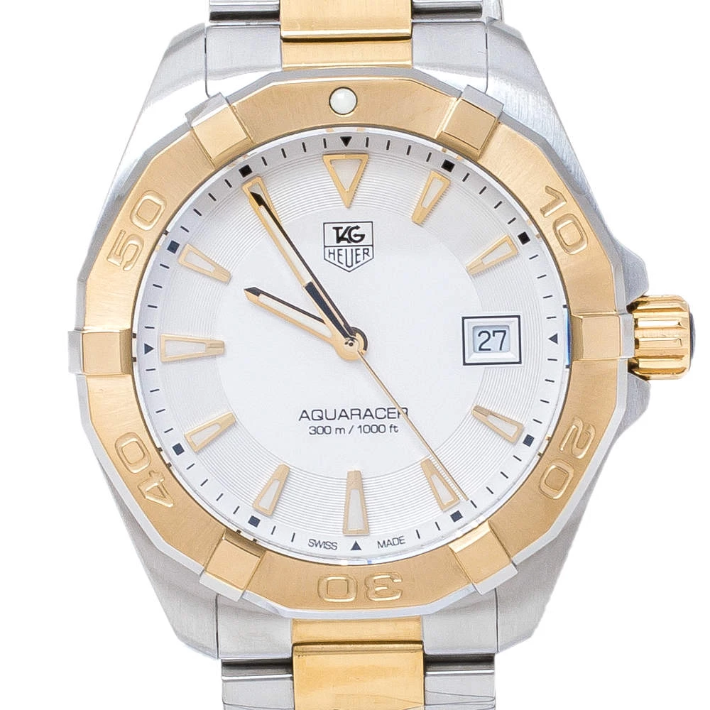TAG Heuer Silver Opaline Two-Tone Stainless Steel Aquaracer WAY1120.BB0930 Men's Wristwatch 40.50 Mm For Men 3 TAG Heuer Silver Opaline Two-Tone Stainless Steel Aquaracer WAY1120.BB0930 Men's Wristwatch 40.50 Mm For Men - Image 3
