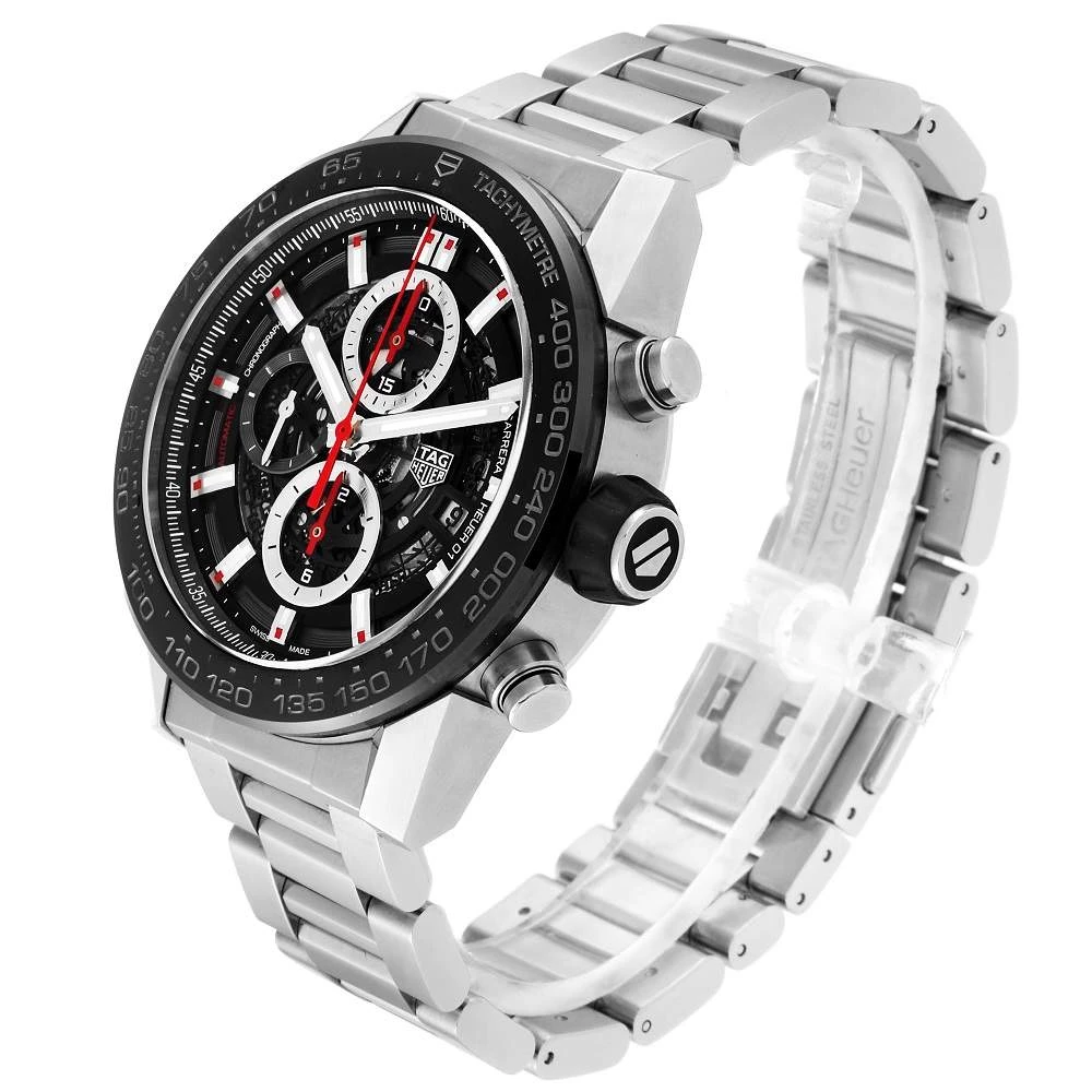 Tag Heuer Black Stainless Steel Carrera Automatic Chronograph CAR2A1W Men's Wristwatch 45 MM For Men 5 Tag Heuer Black Stainless Steel Carrera Automatic Chronograph CAR2A1W Men's Wristwatch 45 MM For Men - Image 5