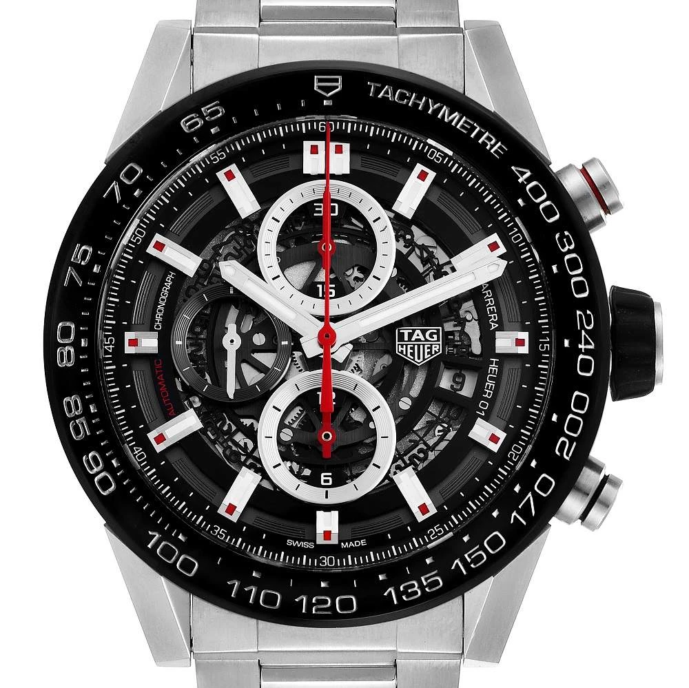 Tag Heuer Black Stainless Steel Carrera Automatic Chronograph CAR2A1W Men's Wristwatch 45 MM For Men 3 Tag Heuer Black Stainless Steel Carrera Automatic Chronograph CAR2A1W Men's Wristwatch 45 MM For Men - Image 3