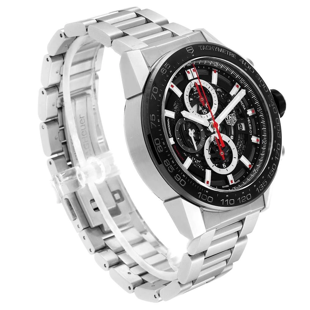 Tag Heuer Black Stainless Steel Carrera Automatic Chronograph CAR2A1W Men's Wristwatch 45 MM For Men 4 Tag Heuer Black Stainless Steel Carrera Automatic Chronograph CAR2A1W Men's Wristwatch 45 MM For Men - Image 4