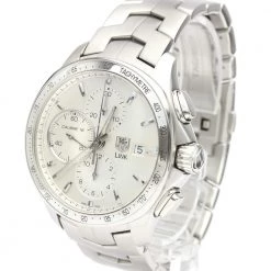 Tag Heuer Silver Stainless Steel Link Calibre 16 Chronograph Automatic CAT2011 Men's Wristwatch 43 MM For Men -Tag Heuer Sales Shop luxury men tag heuer used watches p415618 007