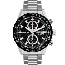 Tag Heuer Black Stainless Steel Carrera Chronograph Automatic CAR201Z Men's Wristwatch 43 MM For Men