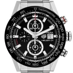 Tag Heuer Black Stainless Steel Carrera Chronograph Automatic CAR201Z Men's Wristwatch 43 MM For Men -Tag Heuer Sales Shop luxury men tag heuer used watches p429663 006