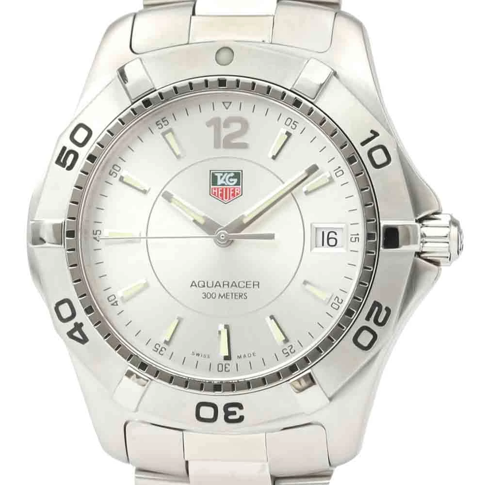Tag Heuer Silver Stainless Steel Aquaracer WAF1112 Quartz Men's Wristwatch 39 MM For Men 2 Tag Heuer Silver Stainless Steel Aquaracer WAF1112 Quartz Men's Wristwatch 39 MM For Men - Image 2