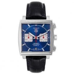 Tag Heuer Blue Stainless Steel Monaco Calibre 12 CAW2111 Men's Wristwatch 39 MM For Men