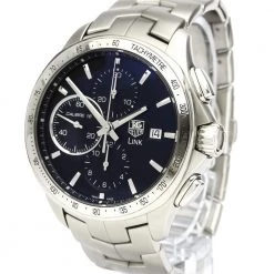 Tag Heuer Black Stainless Steel Link Calibre 16 Chronograph Automatic CAT2010 Men's Wristwatch 43 MM For Men