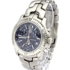 Tag Heuer Blue Stainless Steel Link Quartz Chronograph CT1110 Men's Wristwatch 42 MM For Men