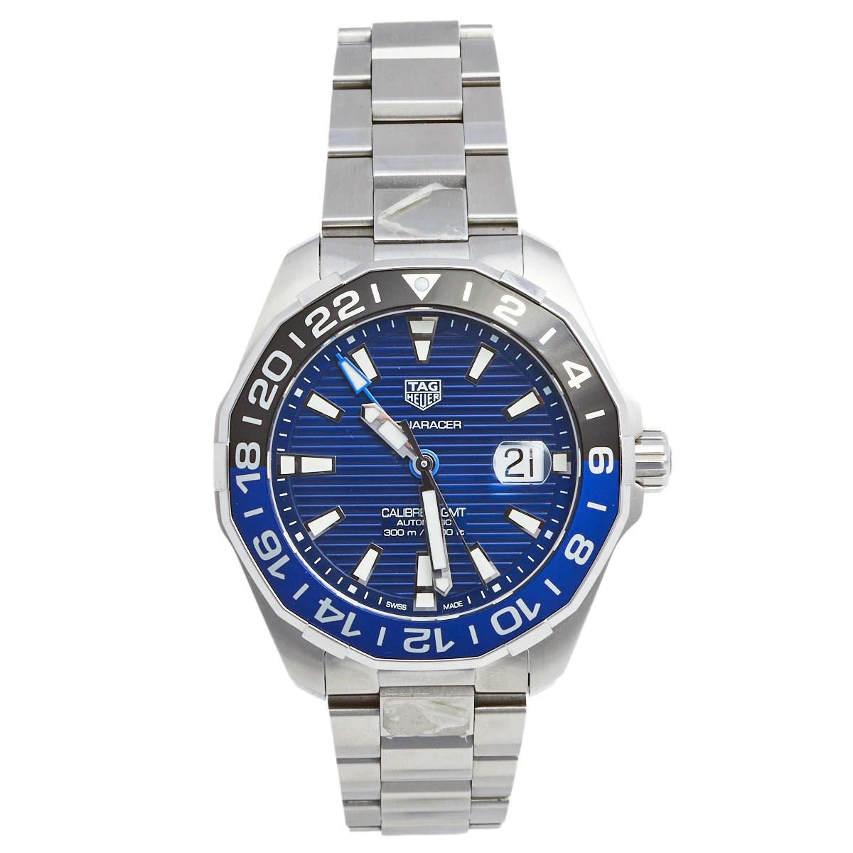 Tag Heuer Blue Stainless Steel Aquaracer GMT WAY201T Men's Wristwatch 43 Mm For Men 1 Tag Heuer Blue Stainless Steel Aquaracer GMT WAY201T Men's Wristwatch 43 Mm For Men