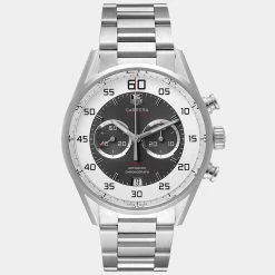 Tag Heuer Silver Stainless Steel Carrera Calibre Flyback CAR2B11 Men's Wristwatch 36 MM For Men