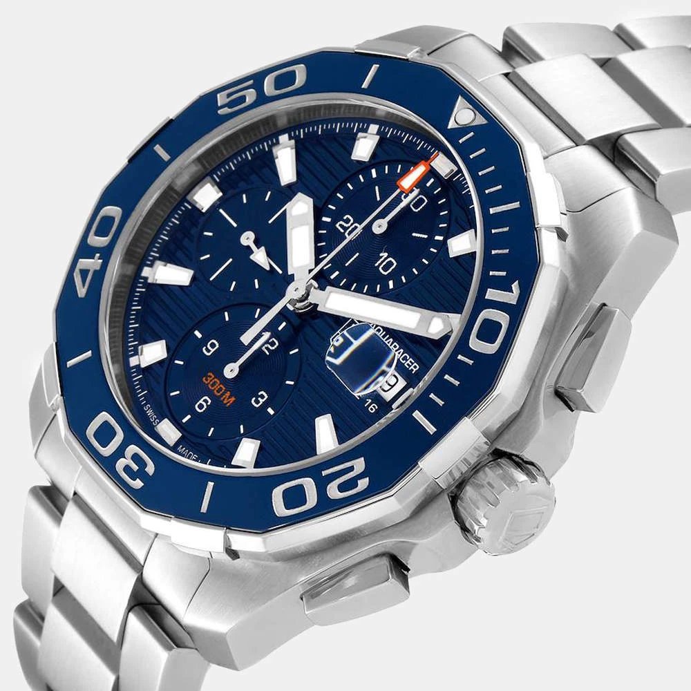 Tag Heuer Blue Stainless Steel Aquaracer Chronograph CAY211B Men's Wristwatch 43 MM For Men 2 Tag Heuer Blue Stainless Steel Aquaracer Chronograph CAY211B Men's Wristwatch 43 MM For Men - Image 2