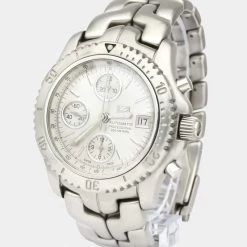Tag Heuer Silver Stainless Steel Link Chronograph Automatic CT2113 Men's Wristwatch 42 MM For Men