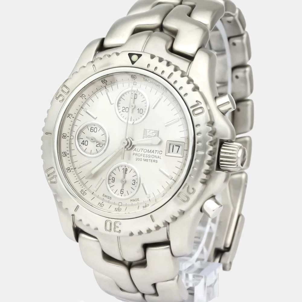 Tag Heuer Silver Stainless Steel Link Chronograph Automatic CT2113 Men's Wristwatch 42 MM For Men 1 Tag Heuer Silver Stainless Steel Link Chronograph Automatic CT2113 Men's Wristwatch 42 MM For Men