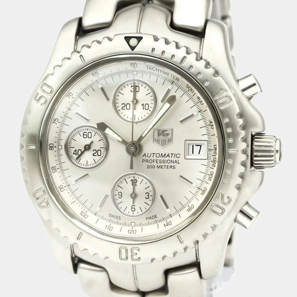 Tag Heuer Silver Stainless Steel Link Chronograph Automatic CT2113 Men's Wristwatch 42 MM For Men 2 Tag Heuer Silver Stainless Steel Link Chronograph Automatic CT2113 Men's Wristwatch 42 MM For Men - Image 2