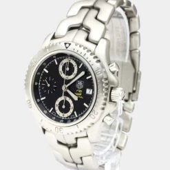 Tag Heuer Black Stainless Steel Link Chronograph Ayrton Senna Limited Watch CT5114 Men's Wristwatch 42 MM For Men