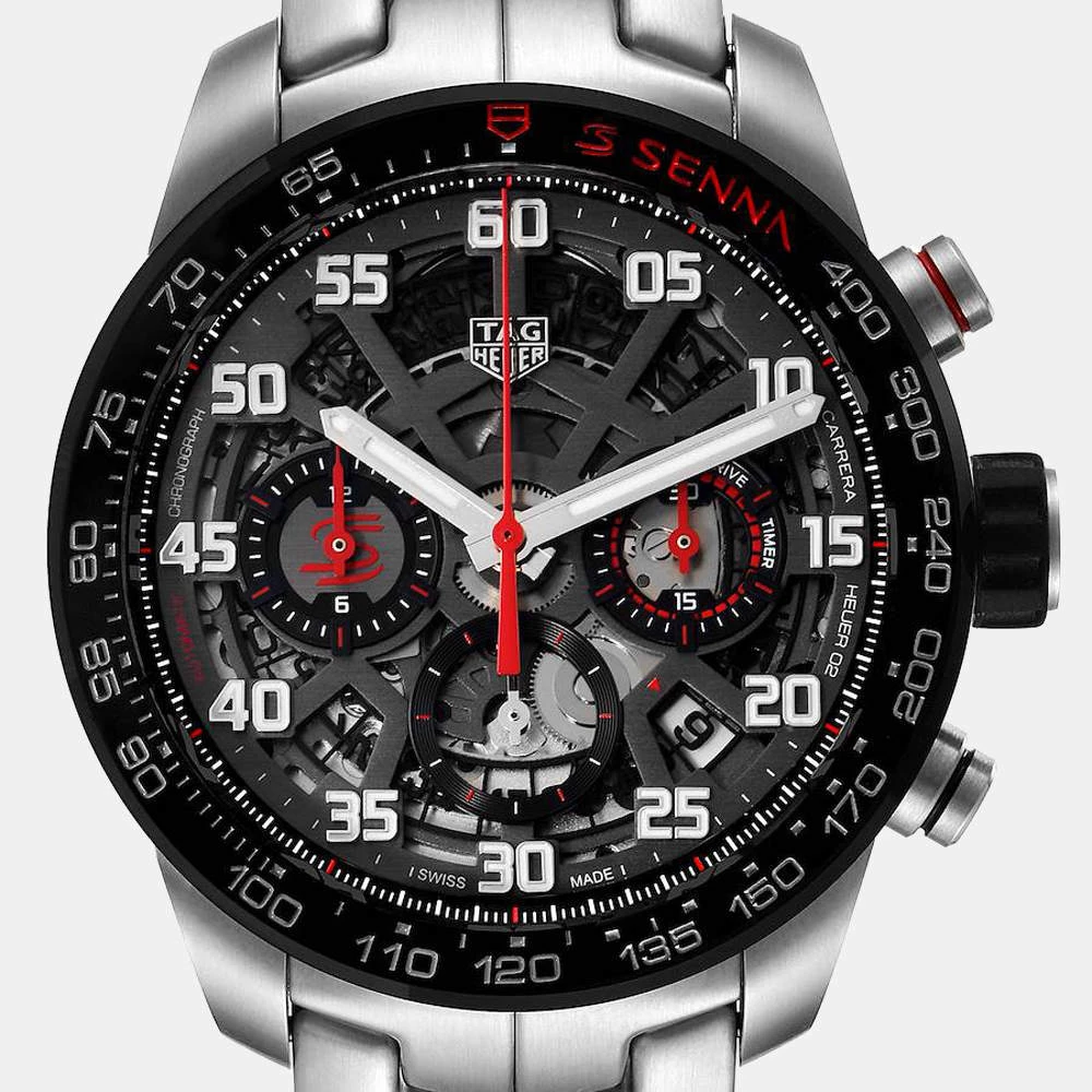 Tag Heuer Black Stainless Steel Carrera Senna Special Edition Chronograph CBG2013 Men's Wristwatch 43 MM For Men 3 Tag Heuer Black Stainless Steel Carrera Senna Special Edition Chronograph CBG2013 Men's Wristwatch 43 MM For Men - Image 3