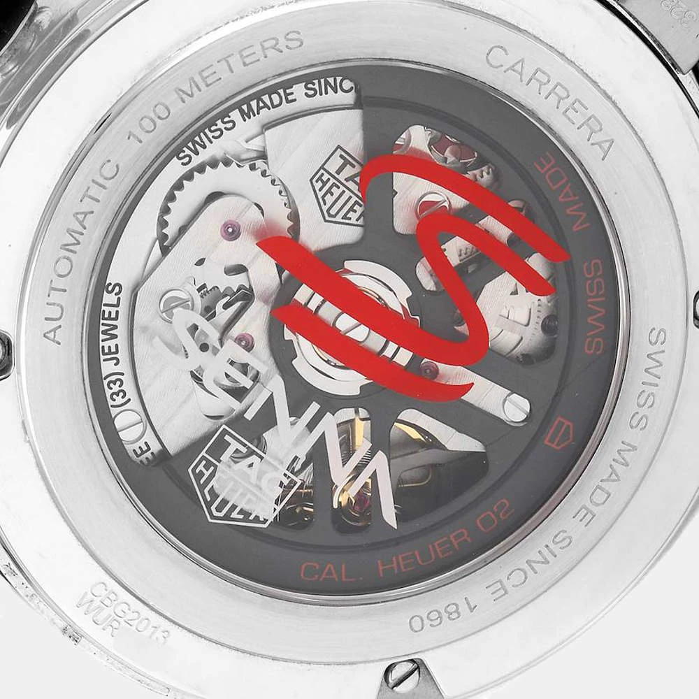 Tag Heuer Black Stainless Steel Carrera Senna Special Edition Chronograph CBG2013 Men's Wristwatch 43 MM For Men 4 Tag Heuer Black Stainless Steel Carrera Senna Special Edition Chronograph CBG2013 Men's Wristwatch 43 MM For Men - Image 4