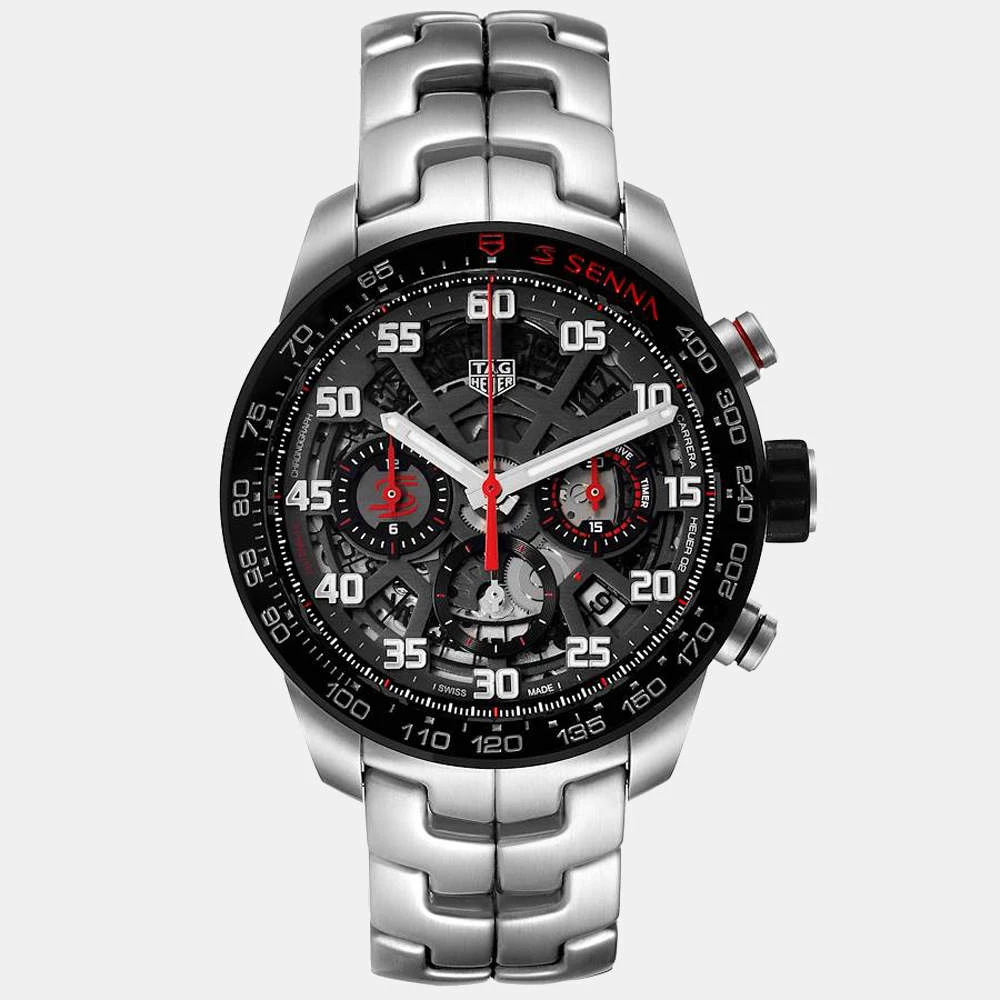 Tag Heuer Black Stainless Steel Carrera Senna Special Edition Chronograph CBG2013 Men's Wristwatch 43 MM For Men 1 Tag Heuer Black Stainless Steel Carrera Senna Special Edition Chronograph CBG2013 Men's Wristwatch 43 MM For Men