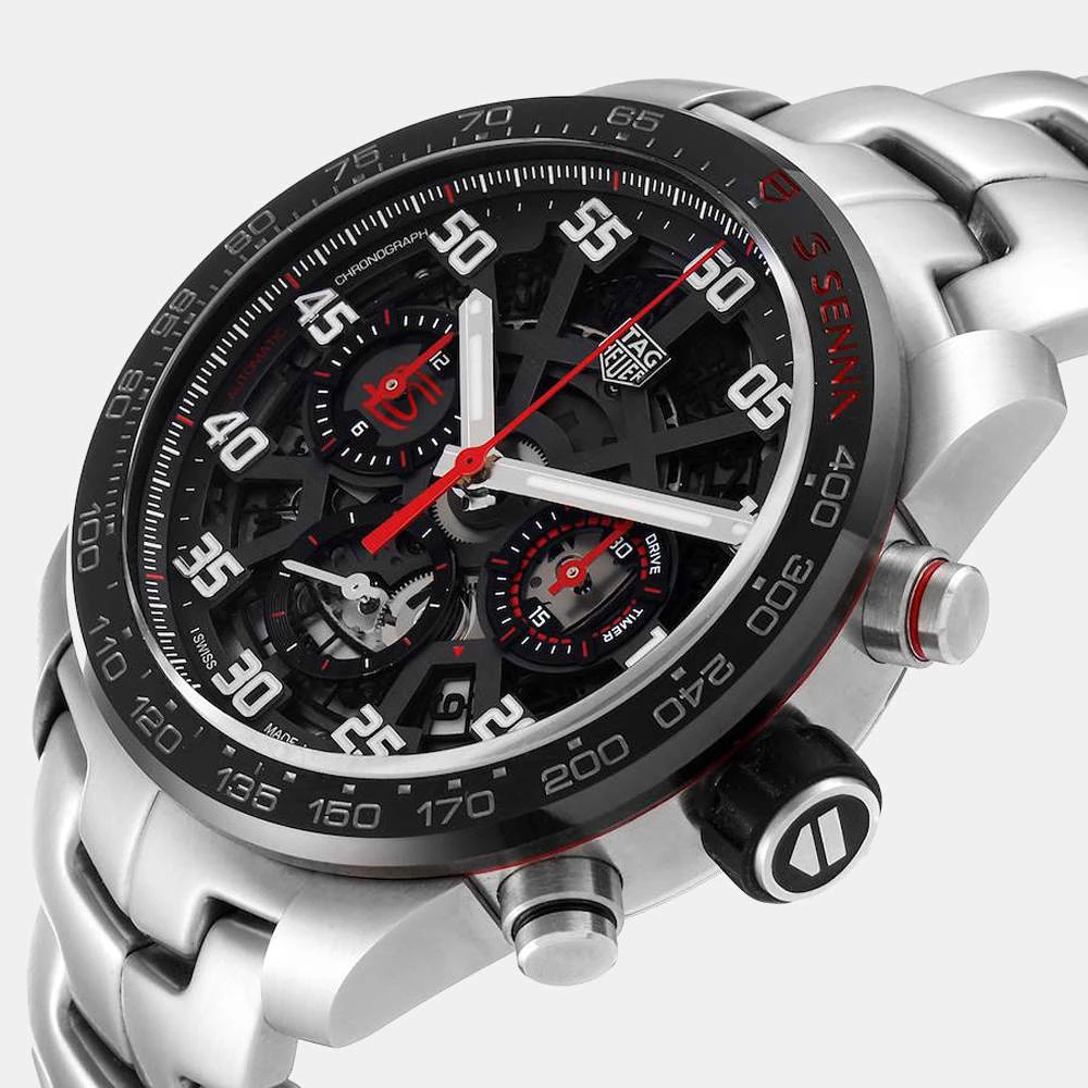 Tag Heuer Black Stainless Steel Carrera Senna Special Edition Chronograph CBG2013 Men's Wristwatch 43 MM For Men 2 Tag Heuer Black Stainless Steel Carrera Senna Special Edition Chronograph CBG2013 Men's Wristwatch 43 MM For Men - Image 2