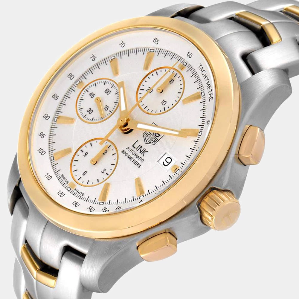 Tag Heuer Silver 18K Yellow Gold And Stainless Steel Link Chronograph CJF2150 Men's Wristwatch 42 MM For Men 2 Tag Heuer Silver 18K Yellow Gold And Stainless Steel Link Chronograph CJF2150 Men's Wristwatch 42 MM For Men - Image 2