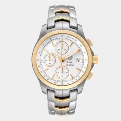 Tag Heuer Silver 18K Yellow Gold And Stainless Steel Link Chronograph CJF2150 Men's Wristwatch 42 MM For Men