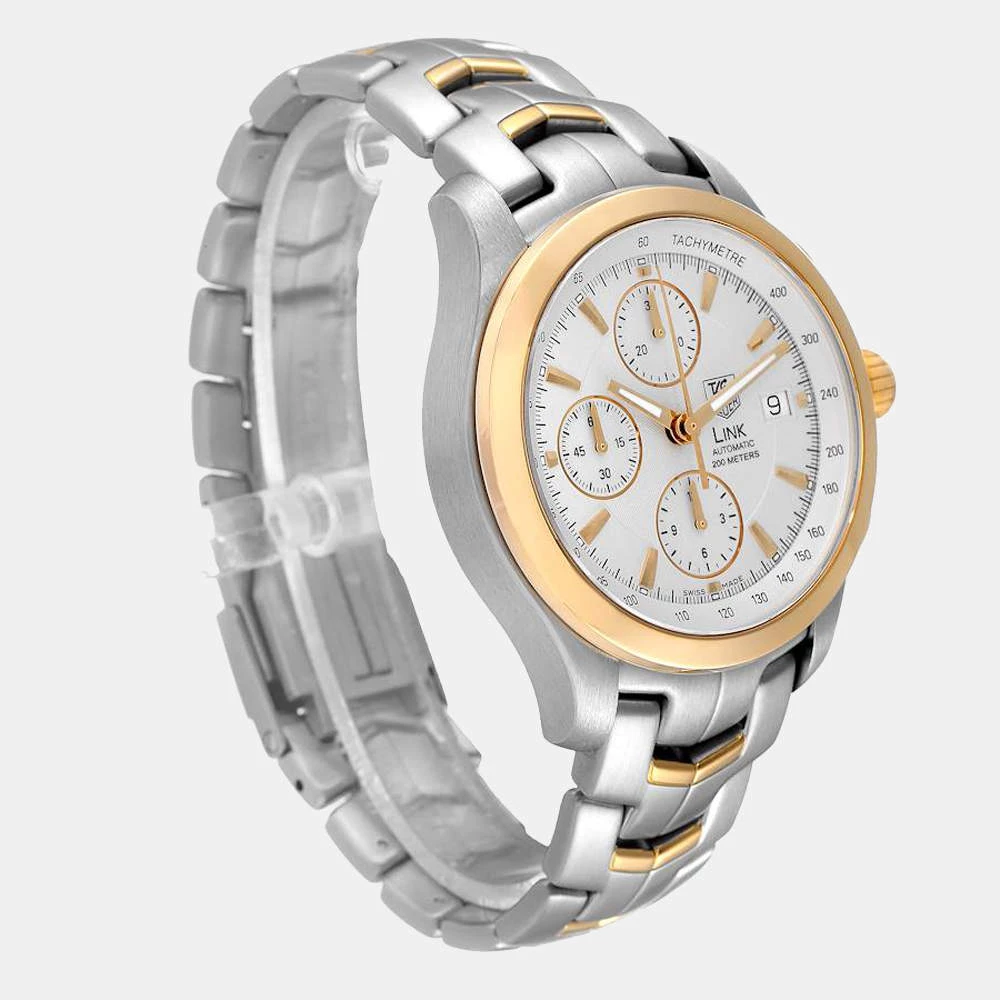 Tag Heuer Silver 18K Yellow Gold And Stainless Steel Link Chronograph CJF2150 Men's Wristwatch 42 MM For Men 7 Tag Heuer Silver 18K Yellow Gold And Stainless Steel Link Chronograph CJF2150 Men's Wristwatch 42 MM For Men - Image 7