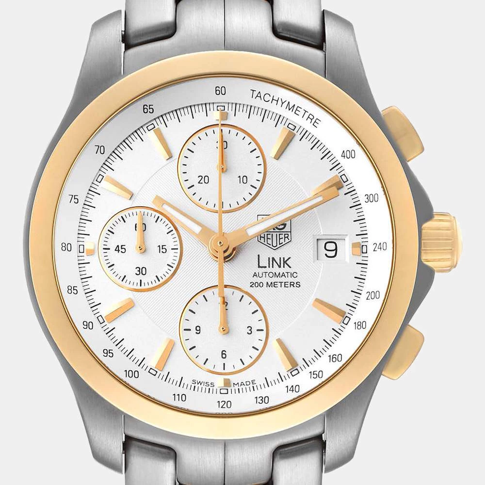 Tag Heuer Silver 18K Yellow Gold And Stainless Steel Link Chronograph CJF2150 Men's Wristwatch 42 MM For Men 3 Tag Heuer Silver 18K Yellow Gold And Stainless Steel Link Chronograph CJF2150 Men's Wristwatch 42 MM For Men - Image 3