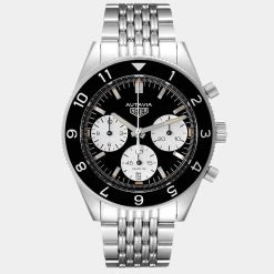 Tag Heuer Black Stainless Steel Autavia Heritage Calibre Heuer 02 CBE2110 Men's Wristwatch 42 MM For Men