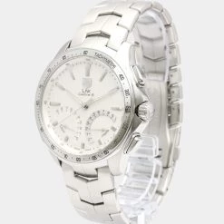 Tag Heuer Silver Stainless Steel Link Calibre S CAT7011 Quartz Men's Wristwatch 43 MM For Men