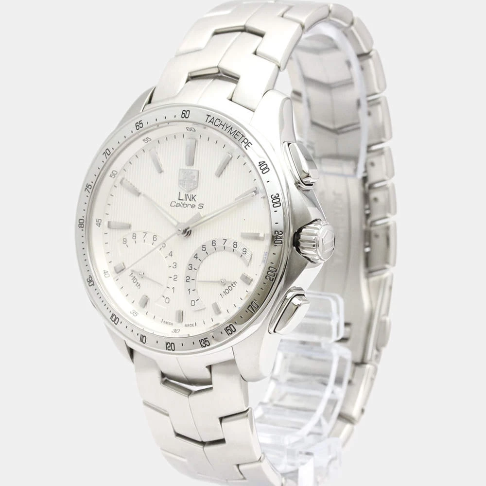 Tag Heuer Silver Stainless Steel Link Calibre S CAT7011 Quartz Men's Wristwatch 43 MM For Men 1 Tag Heuer Silver Stainless Steel Link Calibre S CAT7011 Quartz Men's Wristwatch 43 MM For Men