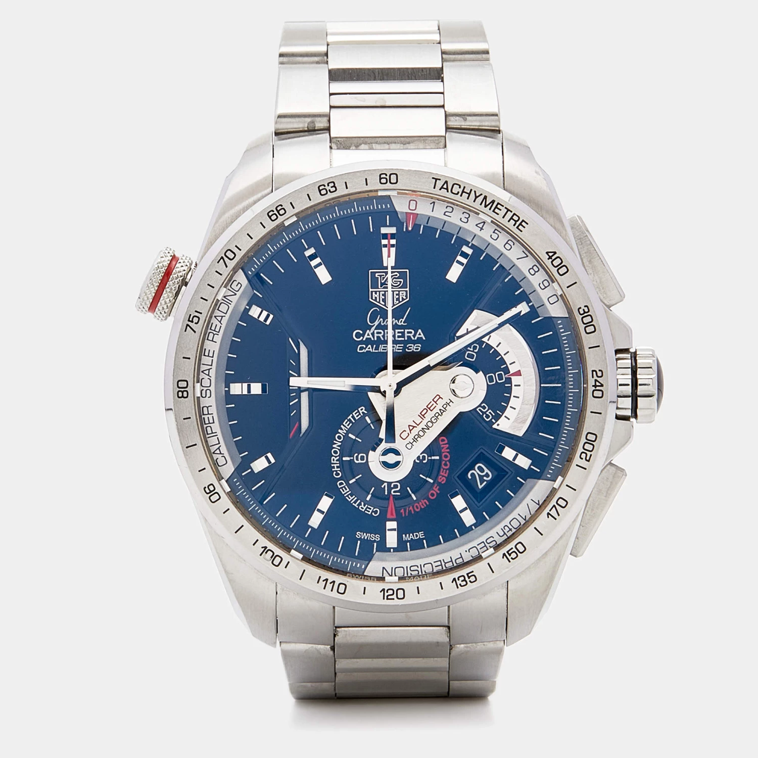 TAG Heuer Blue Stainless Steel Grand Carrera Calibre 36 Caliper Chronograph Men's Wristwatch 43mm For Men 1 TAG Heuer Blue Stainless Steel Grand Carrera Calibre 36 Caliper Chronograph Men's Wristwatch 43mm For Men