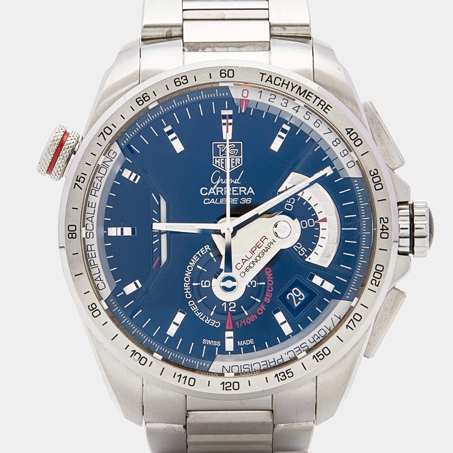 TAG Heuer Blue Stainless Steel Grand Carrera Calibre 36 Caliper Chronograph Men's Wristwatch 43mm For Men 3 TAG Heuer Blue Stainless Steel Grand Carrera Calibre 36 Caliper Chronograph Men's Wristwatch 43mm For Men - Image 3